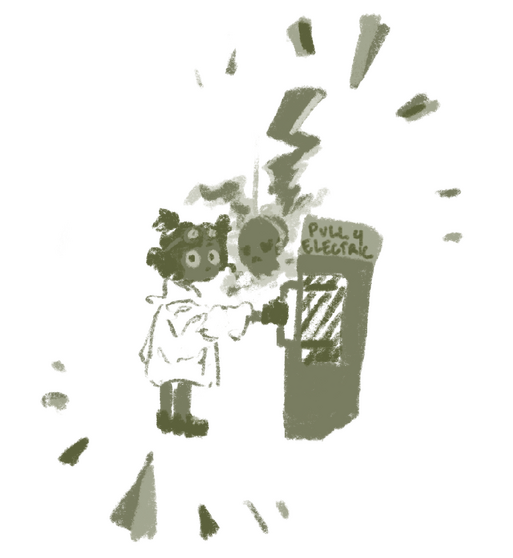 An image depicting me as a mad scientist pulling a lever to create your character design.